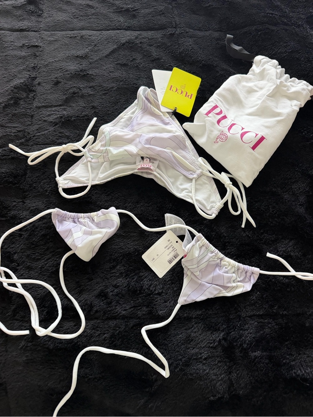 Emilio Pucci Lavender & White Wave String Bikini Set